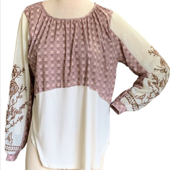 Gimmicks BKE Raw Edge Pieced Top in Creme Multi BOHO Peasant Prairie Sz M #27J - Picture 4 of 10